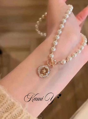 法式复古OT扣珍珠项链配饰女