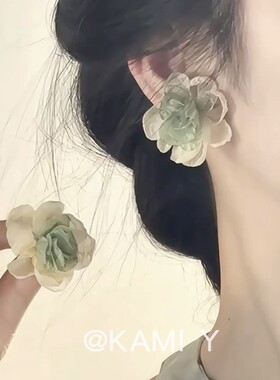 KAMI Y度假风绿色花朵耳环女温柔优雅气质仙气百搭甜美设计感耳饰