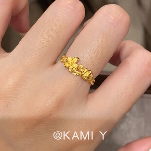 KAMI Y古法金色蝶恋花戒指女春季氛围感简约小众设计气质开口指环