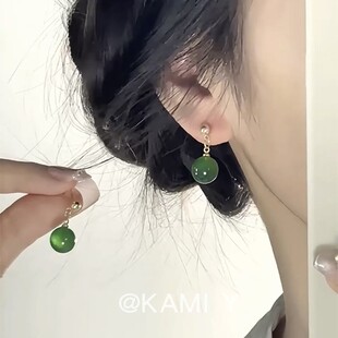 KAMI Y新中式国风复古气质绿色耳钉女小众设计感高级轻奢百搭耳饰