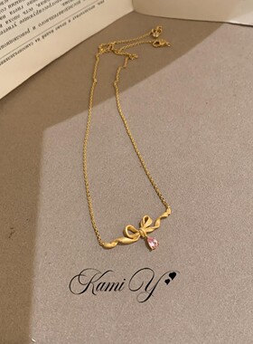 复古蝴蝶结绸缎吊坠项链