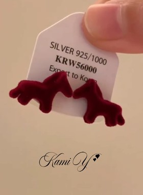 新年红色植绒小马耳钉女小众设计氛围感马年本命年生肖耳环耳饰