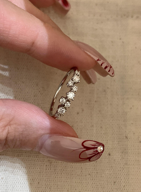 极简银色锆石排戒戒指女冷淡风