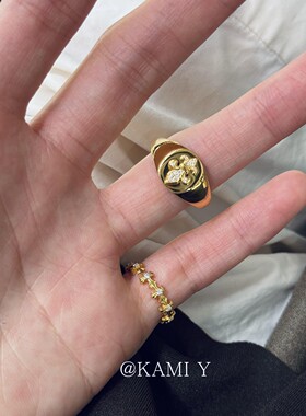 金色鸢尾花宽面戒指中古