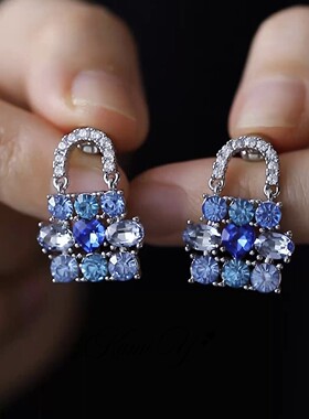 法式小香风蓝色锆石包包耳钉女轻奢精致时尚高级感气质耳环耳饰