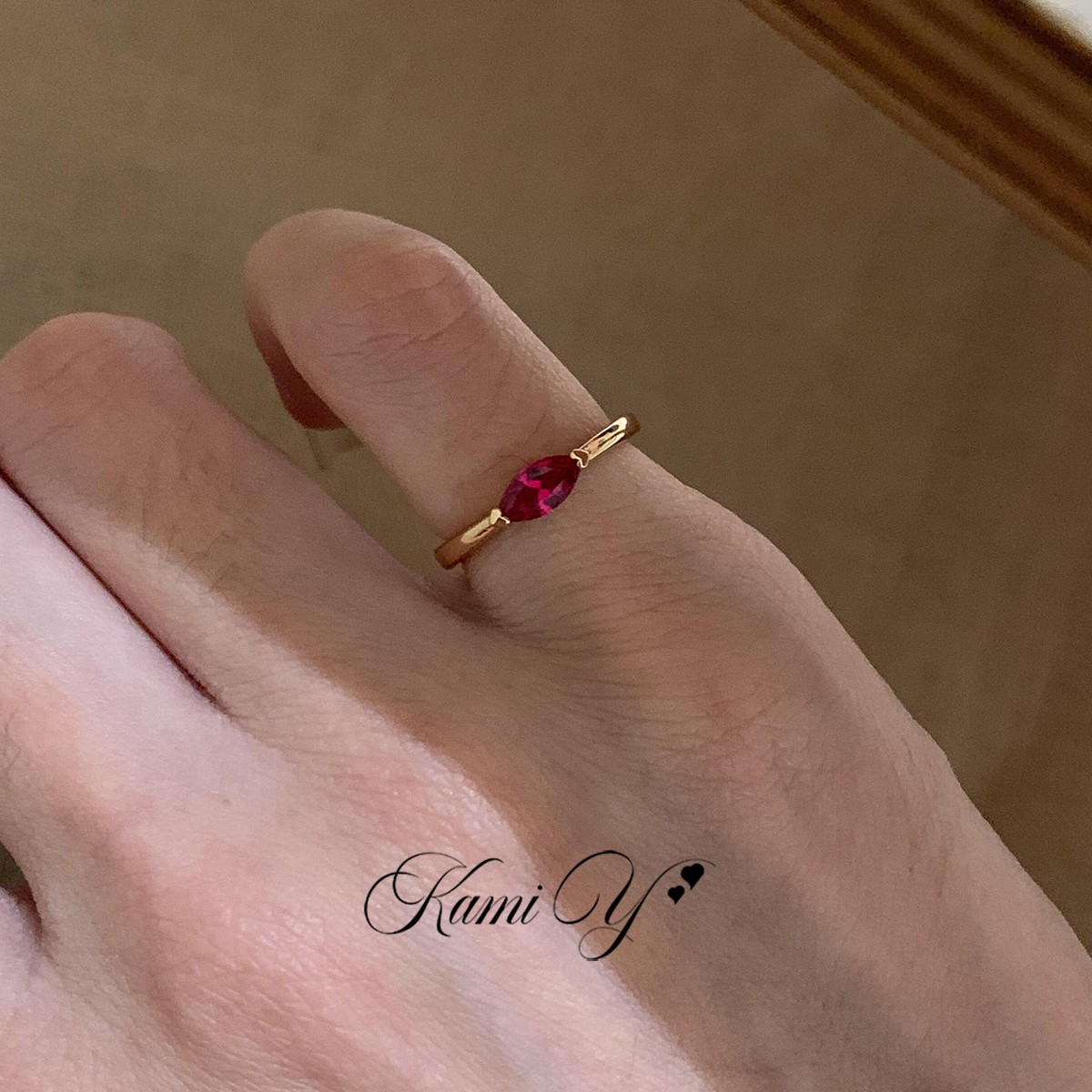 法式复古爆闪玫红马眼钻戒指女