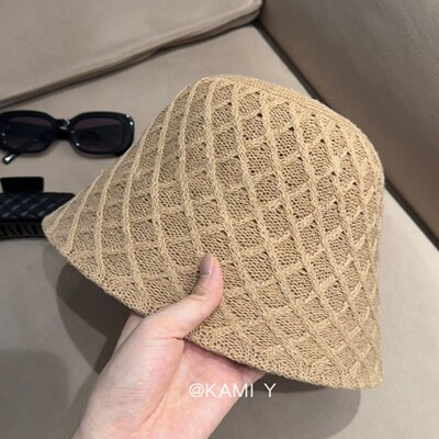 草编咖色菱形编织渔夫帽