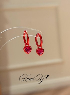适合过年戴氛围感精致红色爱心吊坠耳环女小众设计气质高级感耳饰
