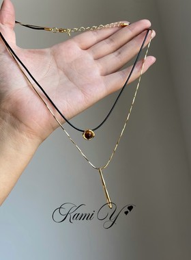 欧美复古双层虎眼石水滴吊坠项链