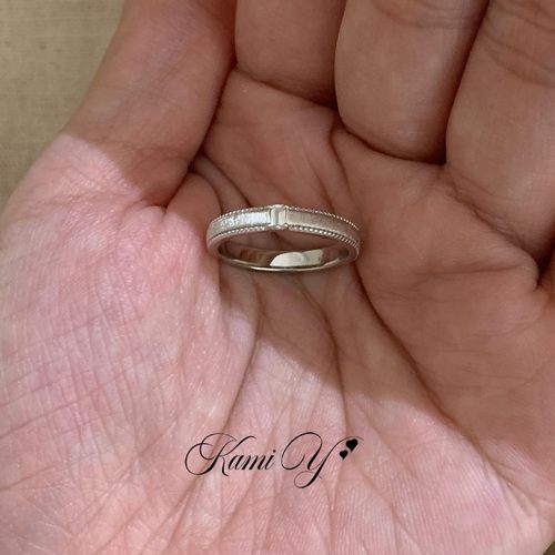 极简风复古银色拉丝闪钻素圈戒指