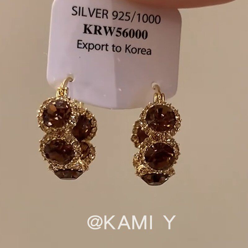 气质港风锆石棕色圆圈耳扣