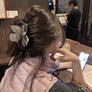 韩系高级感立体星空灰醋酸抓夹女小众设计花朵镶钻发夹盘发发饰