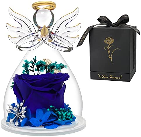 blue rose flower in glass angel figurines valentines gift fo