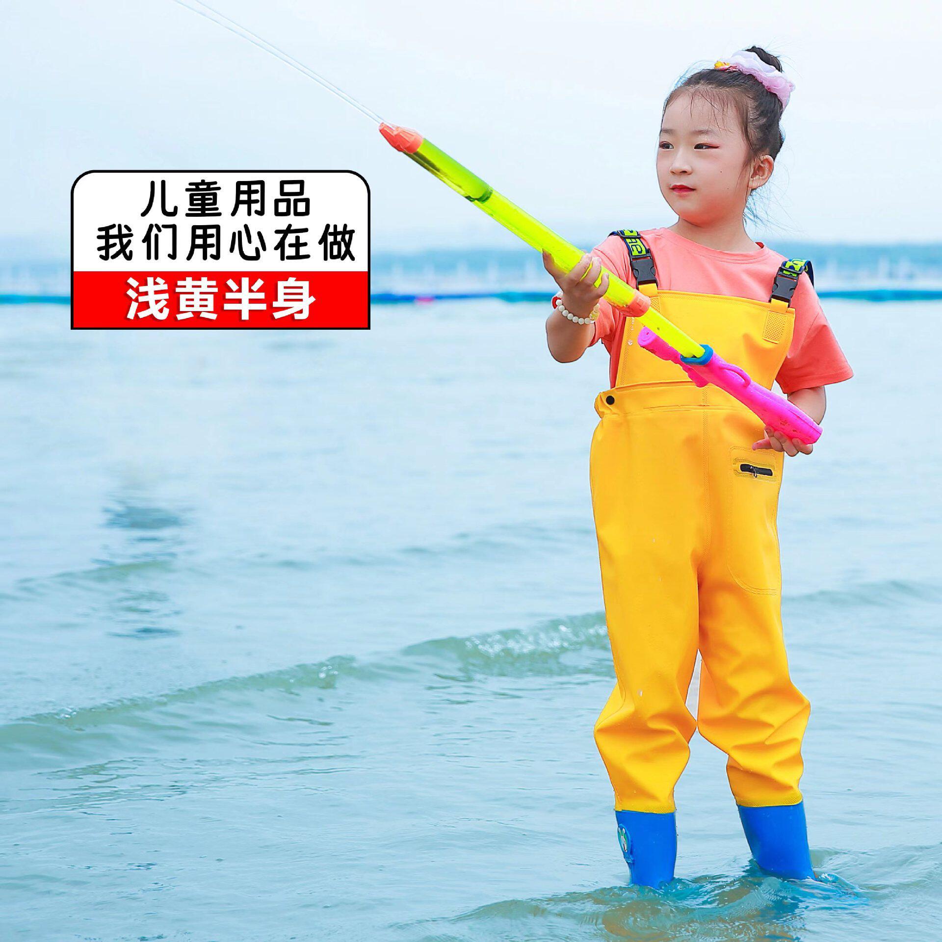 儿童下水裤半身加厚抓鱼裤超轻防水衣服渔裤叉裤全身连体雨鞋裤