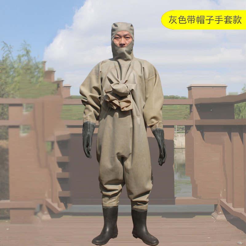 全身加厚橡胶下水裤捕钓捉鱼防电皮水叉潜防水服挖藕涉水连体雨鞋