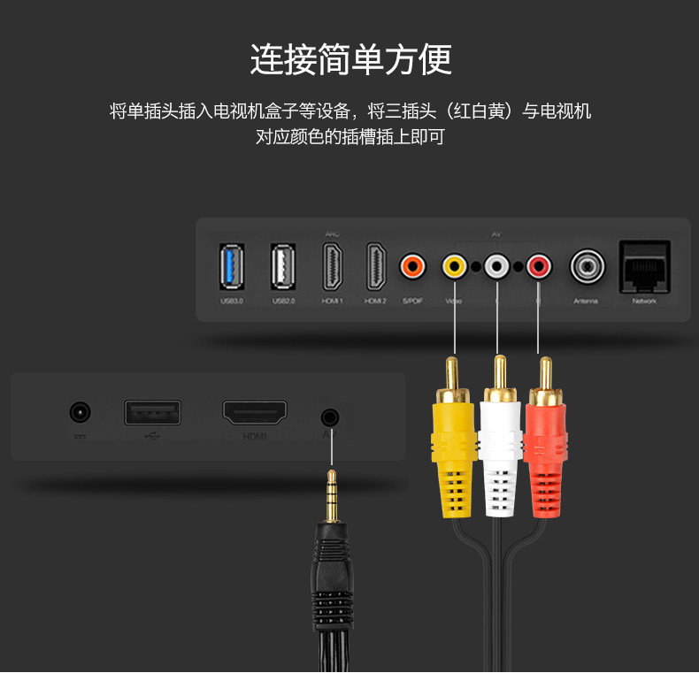 av线一分三电视机1转3音频输出红黄白转换线三色视频网络机顶盒小米
