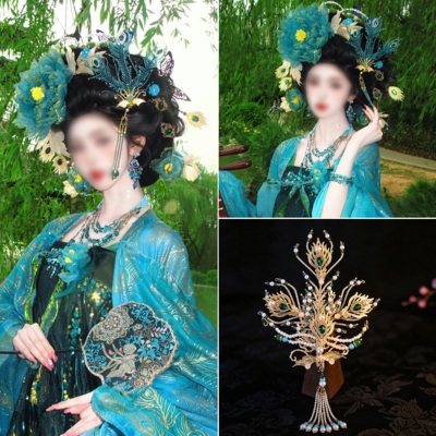 古风原创绿孔雀发簪发饰侧凤凰簪