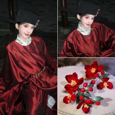 原创设计红色女驸马饰品绒花爆火