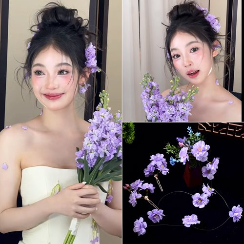 清新紫碎花超仙结婚纱头饰超仙气