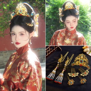 原创中式新娘头饰秀禾凤凰凤冠汉服发冠新款明制皇后婚礼发饰奢华