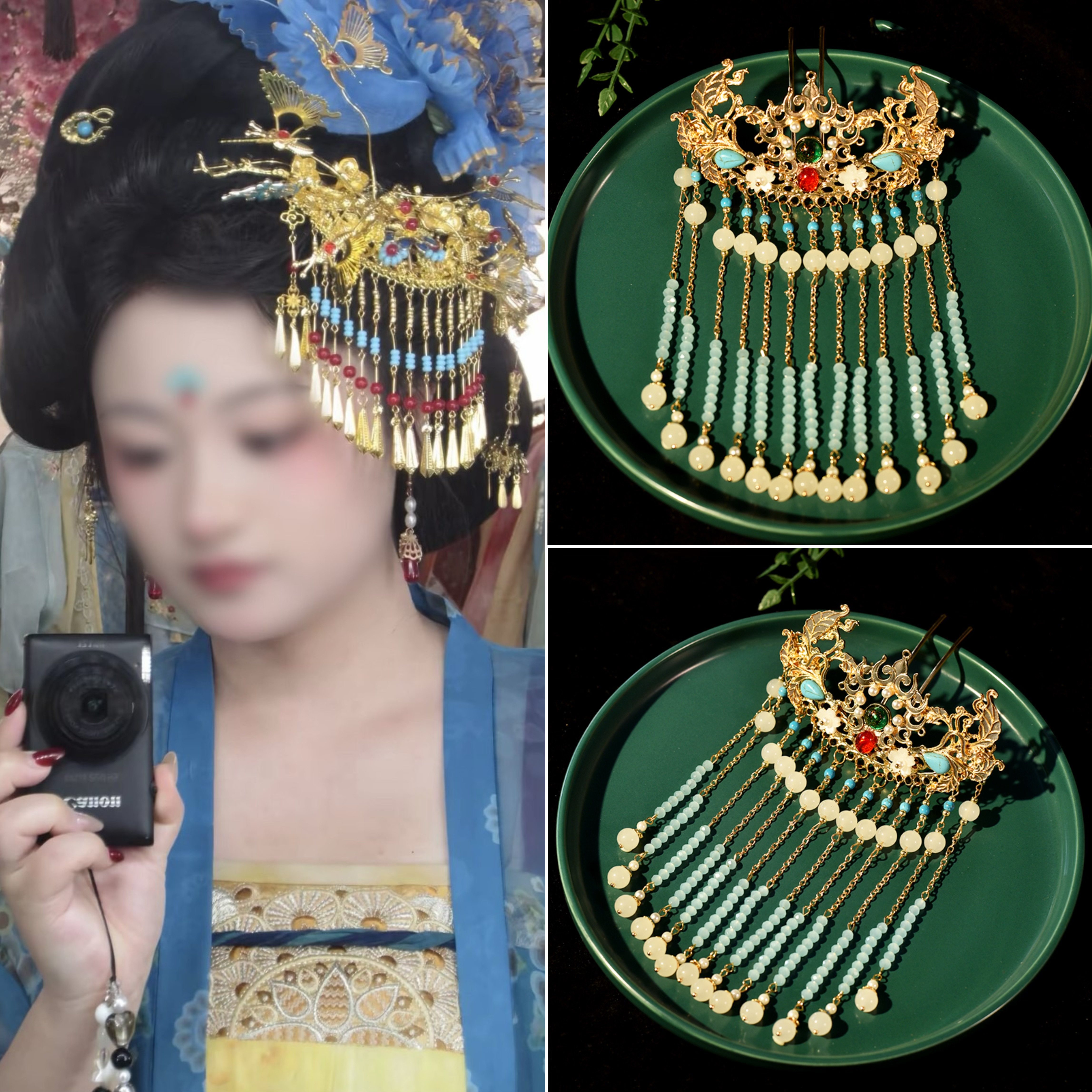 唐风明制压鬓汉服头饰少女流苏步摇簪子明制发钗发梳国风汉服前额