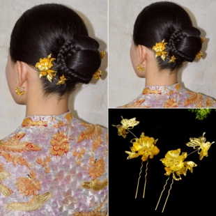 新娘新款牡丹蝴蝶头饰金花朵发钗发花钗古风女超仙手工百搭头饰