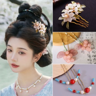 汉服发饰【粉杏仙子】花神杏花粉色琉璃唐风烫花侧边古风头饰头花