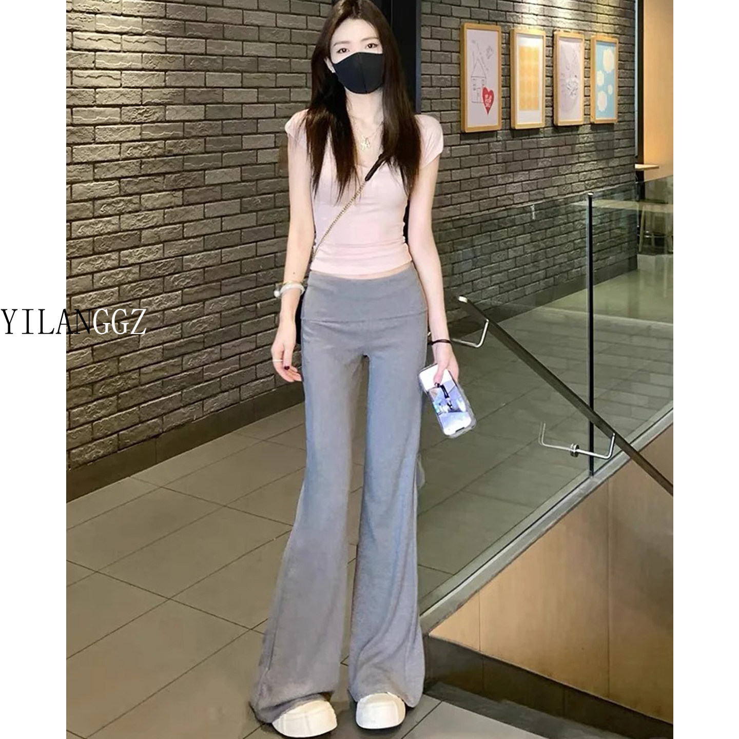 175高个子加长180超长灰色微喇裤女夏季新款显瘦休闲运动瑜伽裤子