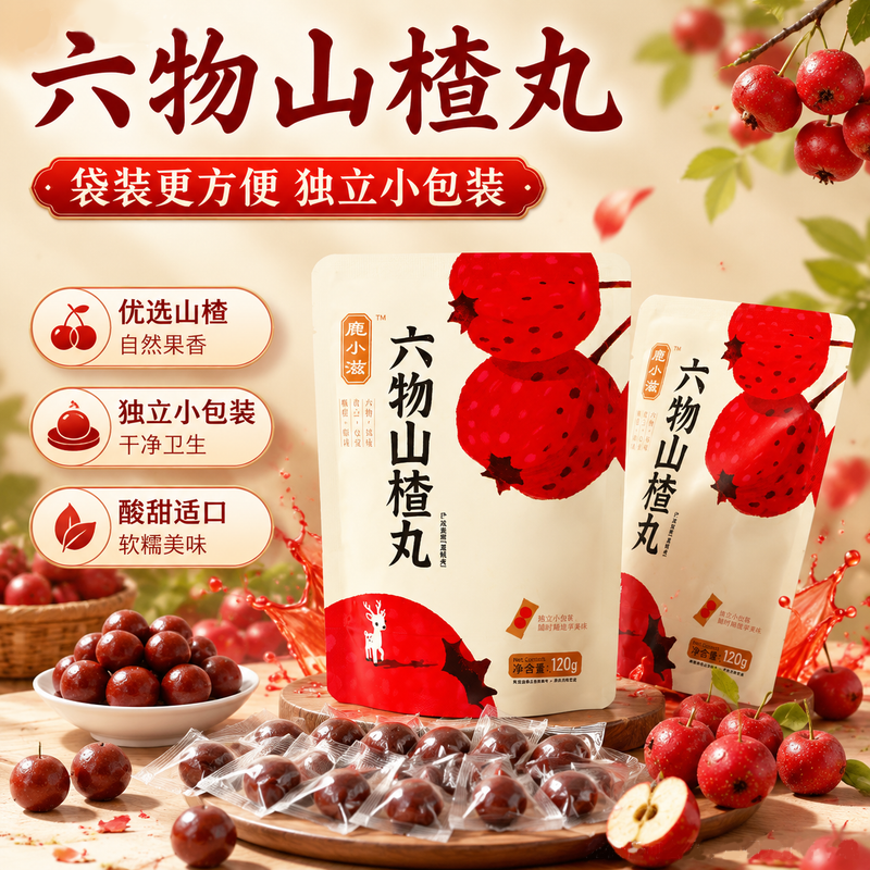 六物山楂丸无糖无添加酸甜解腻独立包装办公零食陈皮茯苓山药