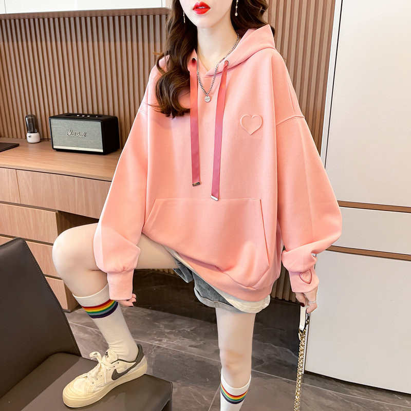 秋冬2024年新款连帽卫衣女小众设计感假两件上衣宽松韩版加绒外套图片