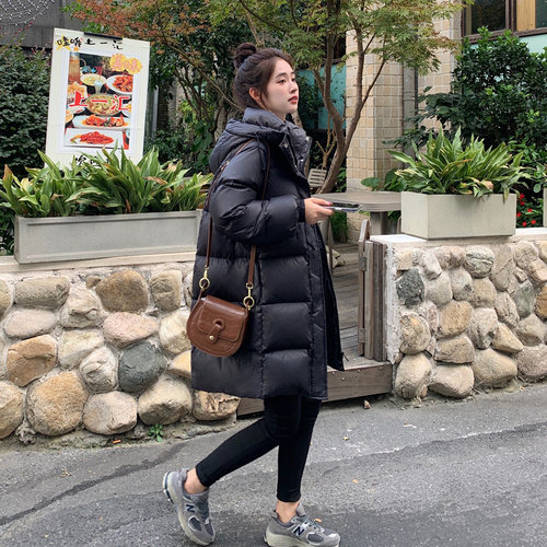 90白鸭绒羽绒服女中长款黑色外套