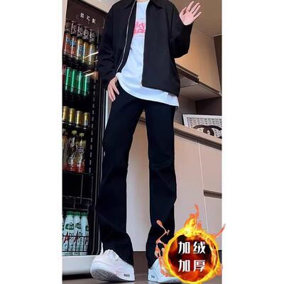 微喇牛仔裤男加绒直筒
