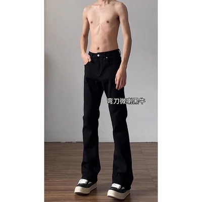 夏季新款黑色微喇牛仔裤男美式显瘦百搭弯刀裤子潮流休闲ins长裤