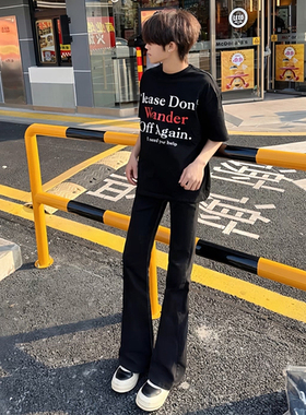 国潮高街休闲黑色百搭微喇牛仔裤男夏季新款显瘦长裤ins弯刀裤子