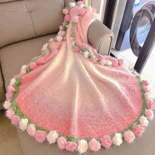 渐变长绒玫瑰花束毯子手工编织diy材料包梦幻花束毯子送女友礼物