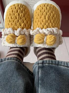 rlk云朵鞋底手工编织diy奶油风泡芙花拖鞋钩针材料包加绒防滑鞋底