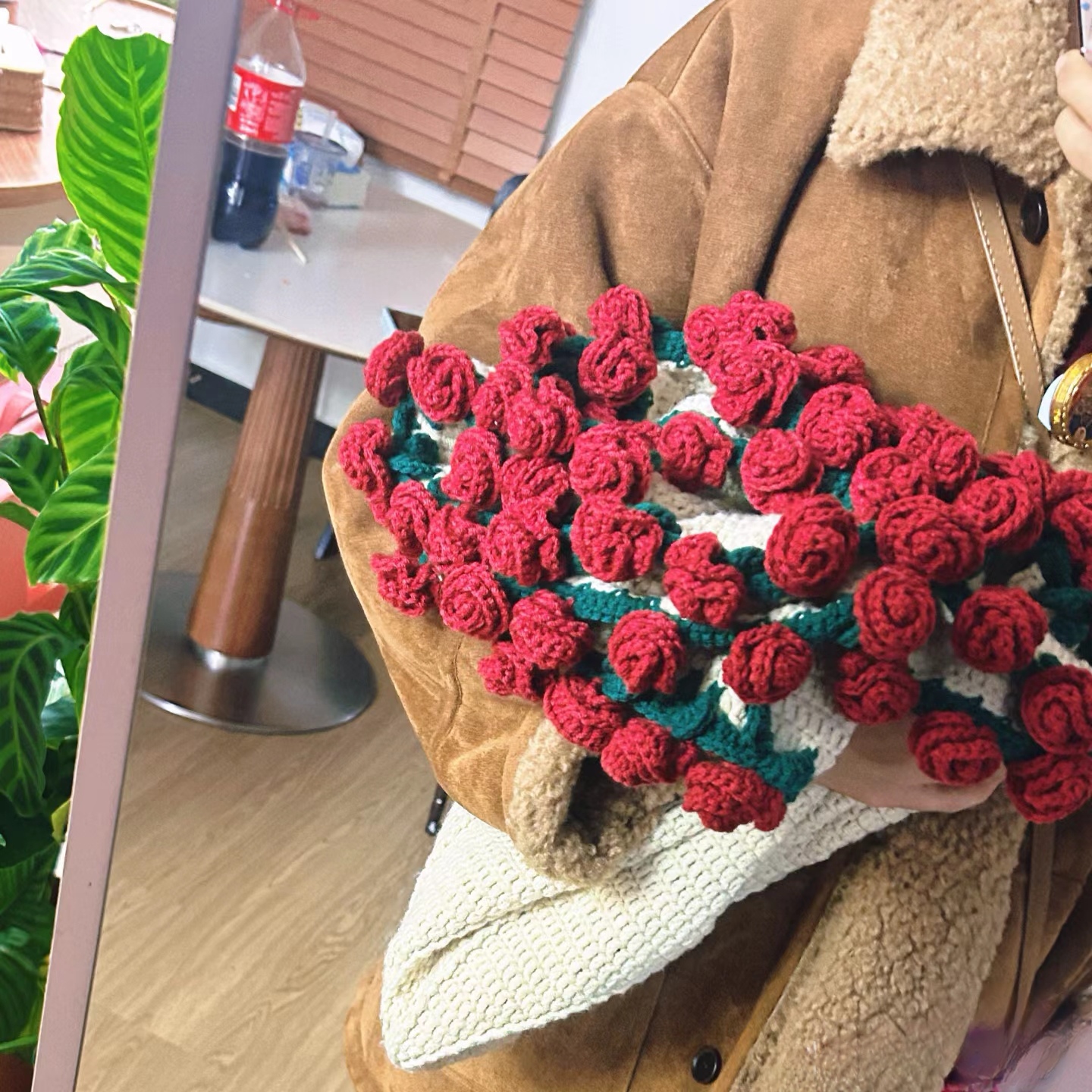 玫瑰花束毯子手工编织diy材料包