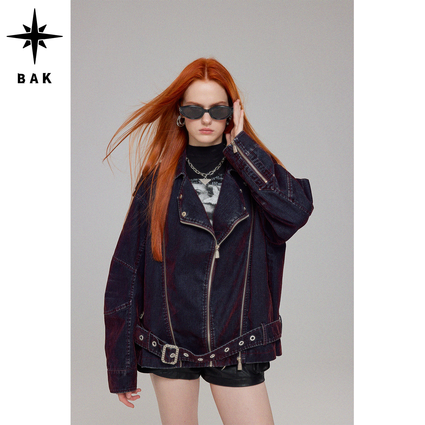 BAK原创设计 “达克罗曼风”水洗丝绒牛仔机车外套