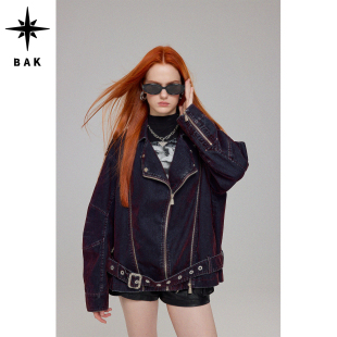 BAK原创设计 水洗丝绒牛仔机车外套 达克罗曼风