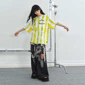 新款 BAK原创设计黄绿扎染条纹印花t恤短袖 T恤夏季 女辣妹上衣