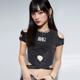 原创BE 露腰上衣 夏性感短袖 ALL KABUTO甜酷辣妹机能风露肩t恤短款