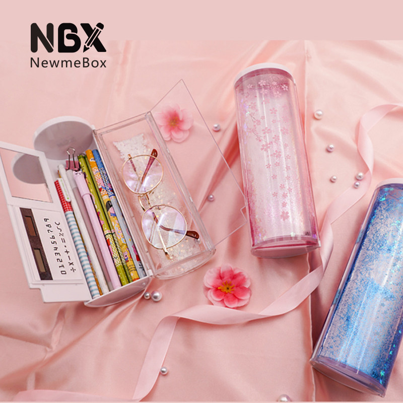 nbx樱花流沙网红文具盒抖音同款多功能大容量火影圆柱形学霸笔盒创意