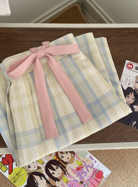 【千层岛】肥猫jk制服原创格裙格裙学院风浅黄色半身裙女夏学生