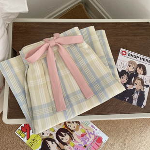 【千层岛】肥猫jk制服原创格裙格裙学院风浅黄色半身裙女夏学生