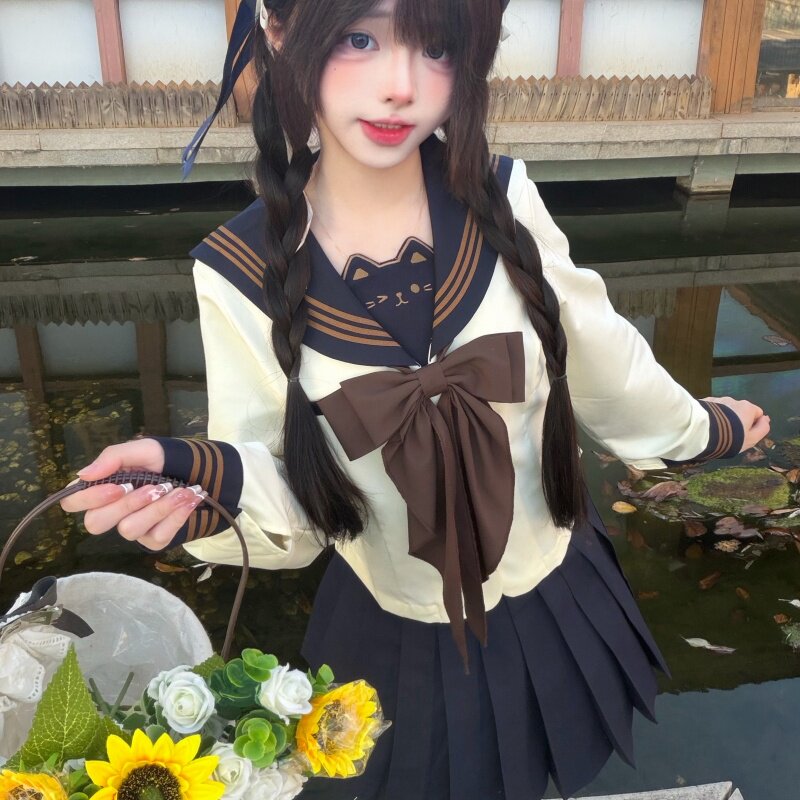 晶米猫JK原创【栗栗松巧】咖色钳色闺蜜jk制服套装夏季收腰水手服