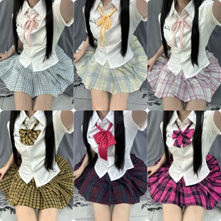 肥猫【小幸运】原创收腰刺绣衬衫短袖学院风格裙显瘦jk制服女套装