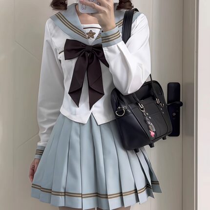 晶米猫【青之荷】原创 薄荷 收腰显瘦jk制服水手服中间服短袖套装