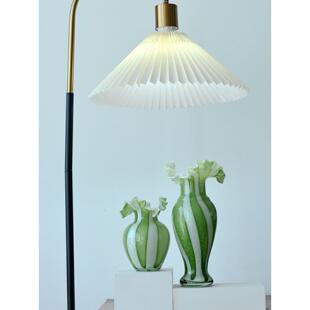 手工制作琉璃花瓶中古风苔绿奶油白六条纹芬顿美人瓶插花玻璃花器