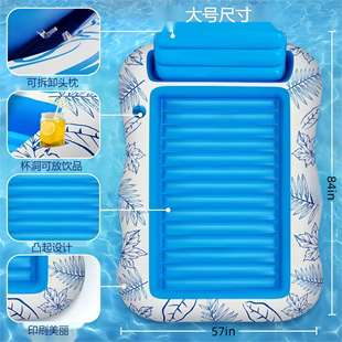 现货环保PVC水上充气浮床靠背充气浮排水上躺椅双人枫叶浮床