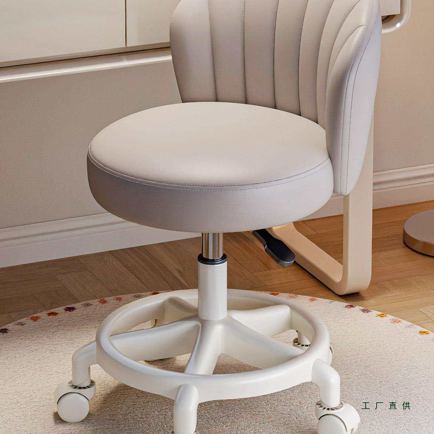 家用椅子靠背梳妆台凳子女生卧室升降转椅美甲凳滑轮奶油风化妆椅